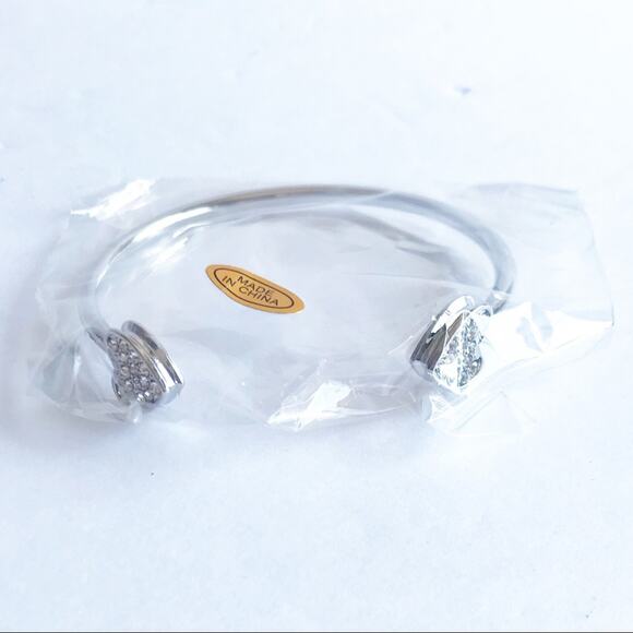 Baublebar Silver Rhinestone Heart Open Bangle Bracelet Gifts Sparkle Love - Picture 2 of 5